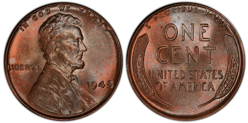 1948 Lincoln Wheat Penny obverse and reverse showing Lincoln portrait and wheat ears design