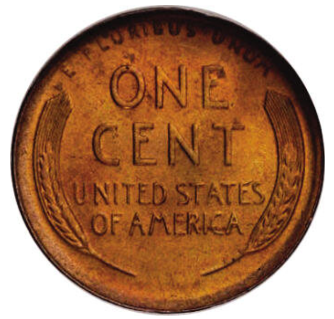 1948 wheat penny broadstruck error showing expanded diameter with full design visible and missing collar rim